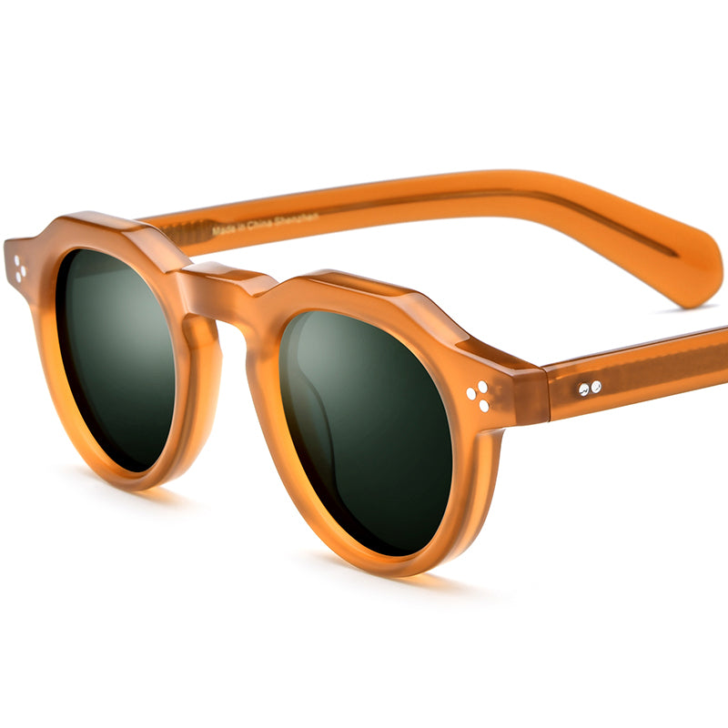 Polarised Round Acetate Sunglasses Multicolour Mirrored - Yellow/Dark Green Lens - MCROONS