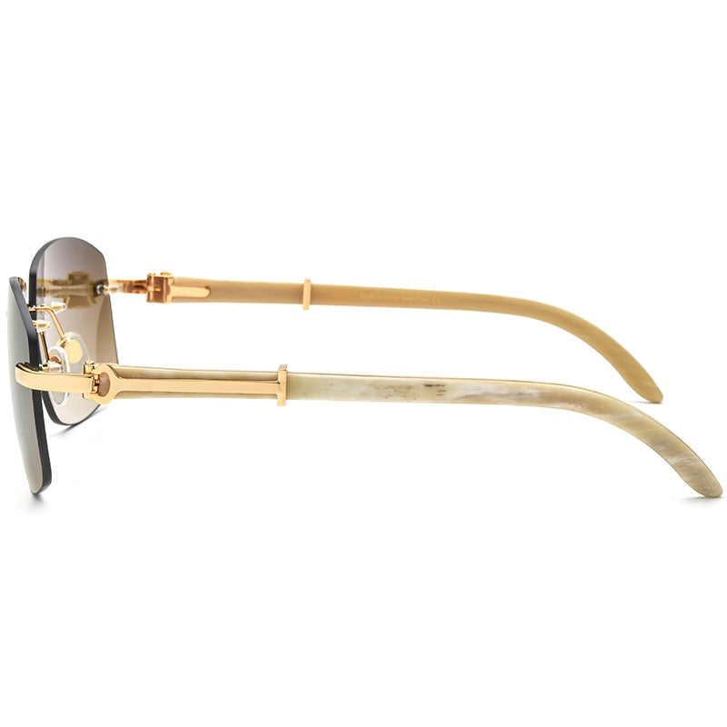 Gold-Tone Buffalo Horn Rimless Square Sunglasses - MCROONS - back view
