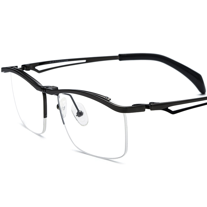 Designer Titanium Semi-Rimless Square Glasses - Black - MCROONS