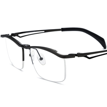 Designer Titanium Semi-Rimless Square Glasses - Black - MCROONS