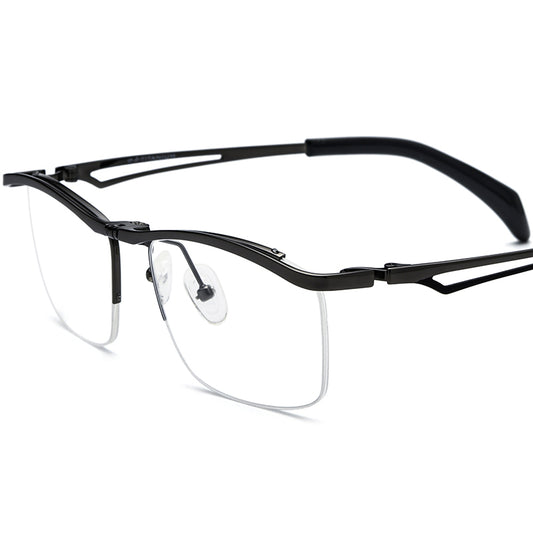 Designer Titanium Semi-Rimless Square Glasses - Black - MCROONS