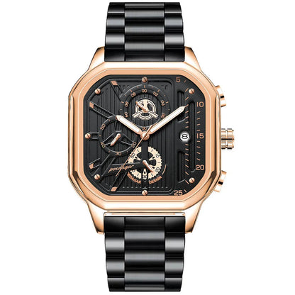 Poedagar 628 Men's Sport Chronograph Quartz Watch – Leather Strap, Waterproof, Luminous, Date