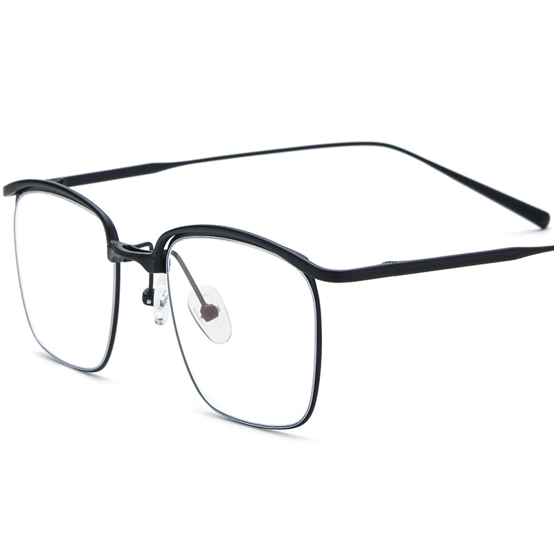 Browline Square Titanium Optical Glasses Frame - Black - MCROONS