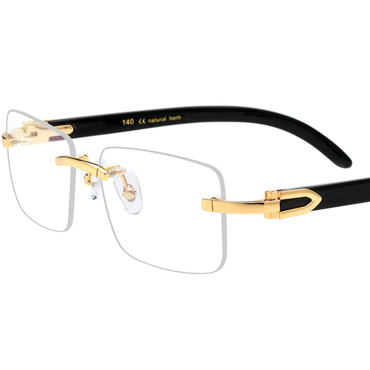 Buffalo Horn Rimless Square Optical Glasses Frame - Black - MCROONS