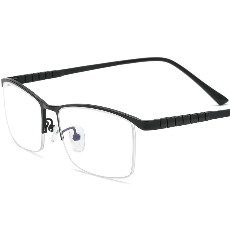 Half-Rim Square Titanium Optical Glasses Frame - Black - MCROONS
