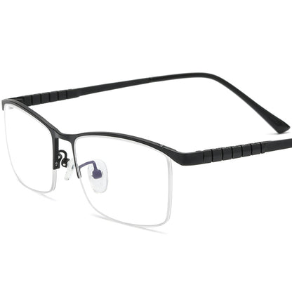 Half-Rim Square Titanium Optical Glasses Frame - Black - MCROONS