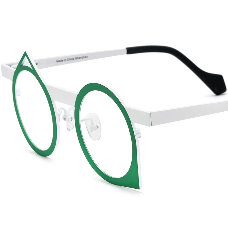 Colourful Titanium Irregular Optical Glasses Frame Vintage - Matte Green White - MCROONS