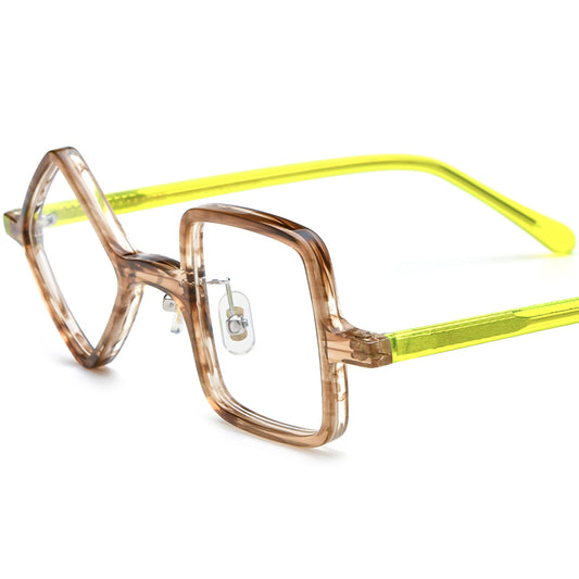Matte Acetate Geometric Optical Glasses Frame Vintage - Brown - MCROONS