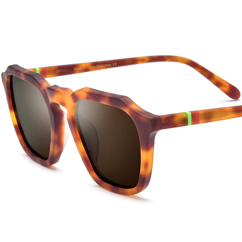 Retro Square Matte Acetate Polarized Sunglasses UV400 - Matte Leopard Brown Lens - MCROONS