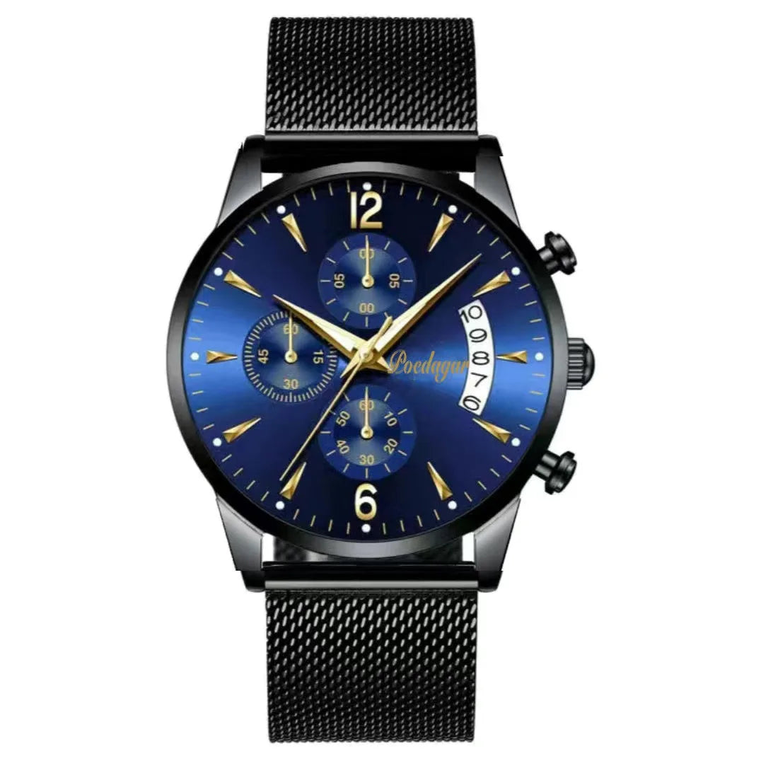 Poedagar 814 Men's Luxury Chronograph Quartz Watch – Leather Strap, Waterproof, Luminous, Date