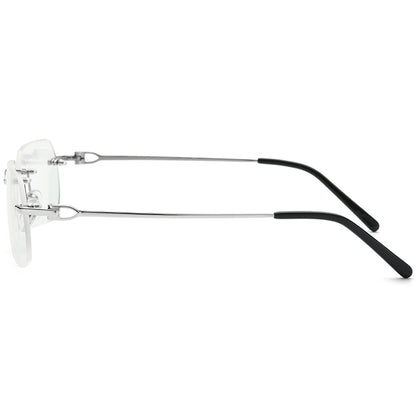 Rimless Square Alloy Optical Glasses Frame - MCROONS - Silver side view