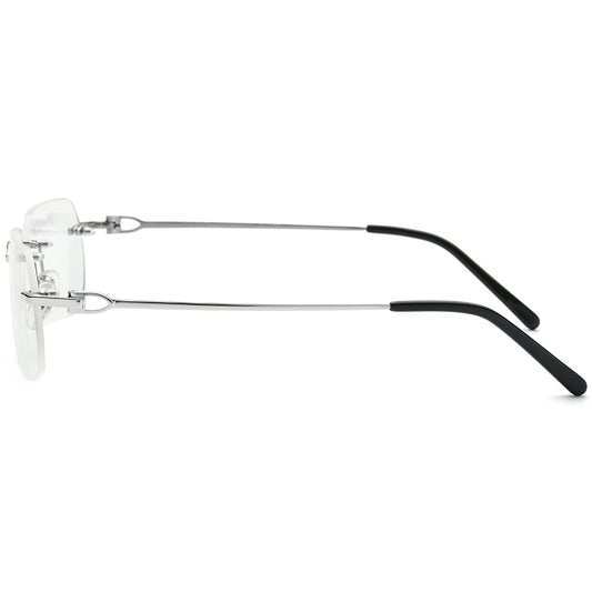 Rimless Square Alloy Optical Glasses Frame - MCROONS - Silver side view