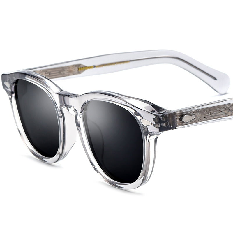 Vintage Round Acetate Polarized Sunglasses UV400 - Clear Gray - MCROONS