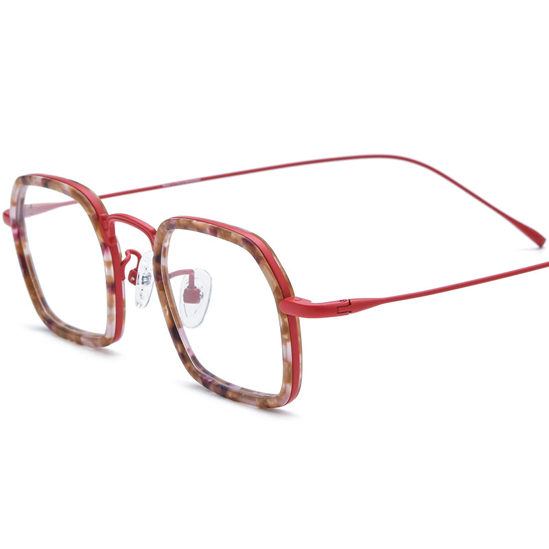 Retro Acetate Titanium Square Optical Glasses - Red - MCROONS
