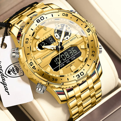 Poedagar E122 Men's Luxury Chronograph Quartz Watch – Stainless Steel Band, Waterproof, Luminous, Date
