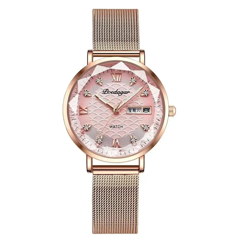 Poedagar 3011 Women's Luxury Quartz Watch – Stainless Steel Band, Waterproof, Luminous, Date
