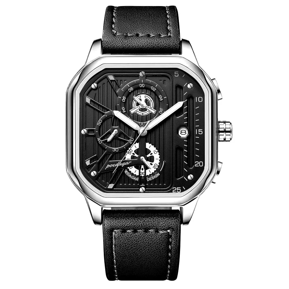 Poedagar 628 Men's Sport Chronograph Quartz Watch – Leather Strap, Waterproof, Luminous, Date