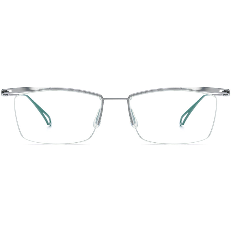Half-Rim Square Titanium Optical Glasses Frame Lightweight - MCROONS - Silver Grey front view