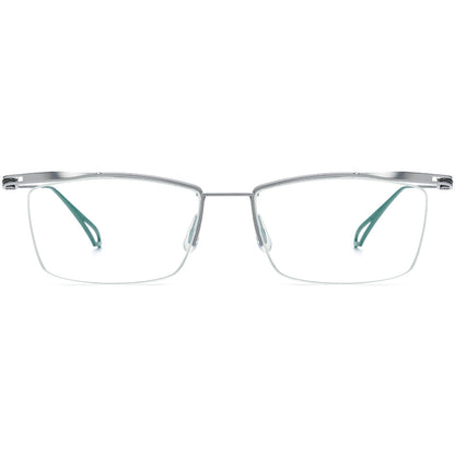Half-Rim Square Titanium Optical Glasses Frame Lightweight - MCROONS - Silver Grey front view