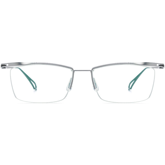 Half-Rim Square Titanium Optical Glasses Frame Lightweight - MCROONS - Silver Grey front view