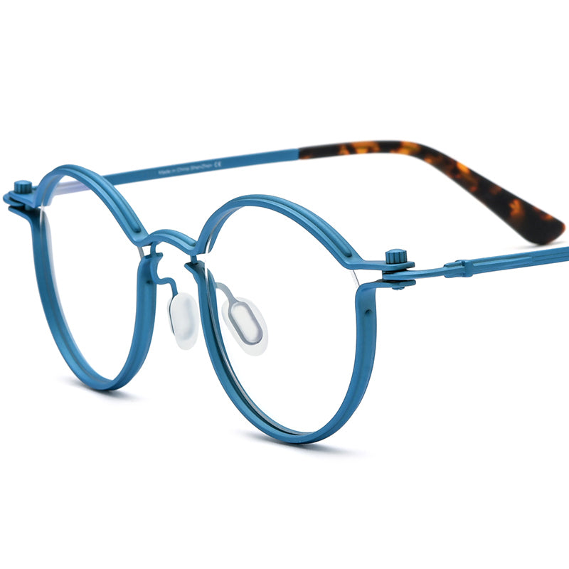 Retro Pure Titanium Round Optical Glasses - Cyan Blue - MCROONS