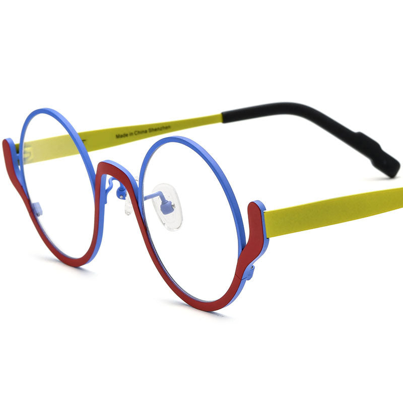 Colourful Titanium Round Optical Glasses Frame - Matte Blue Red Frame - MCROONS
