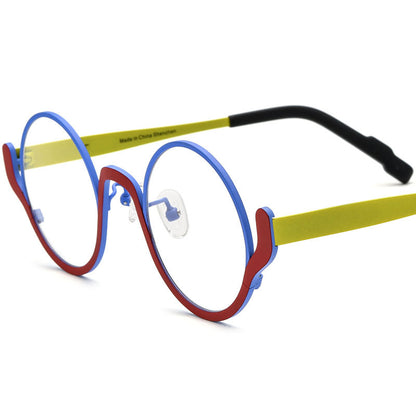 Colourful Titanium Round Optical Glasses Frame Vintage - Matte Blue Red - MCROONS