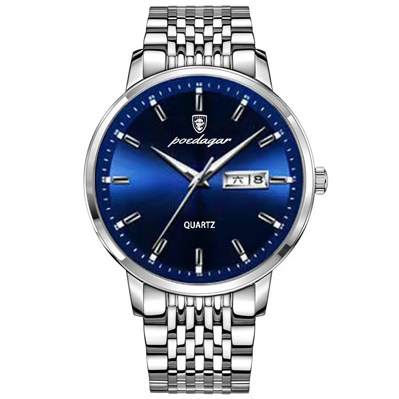 Poedagar 832 Men's Luxury Quartz Watch – Stainless Steel Band, Waterproof, Date