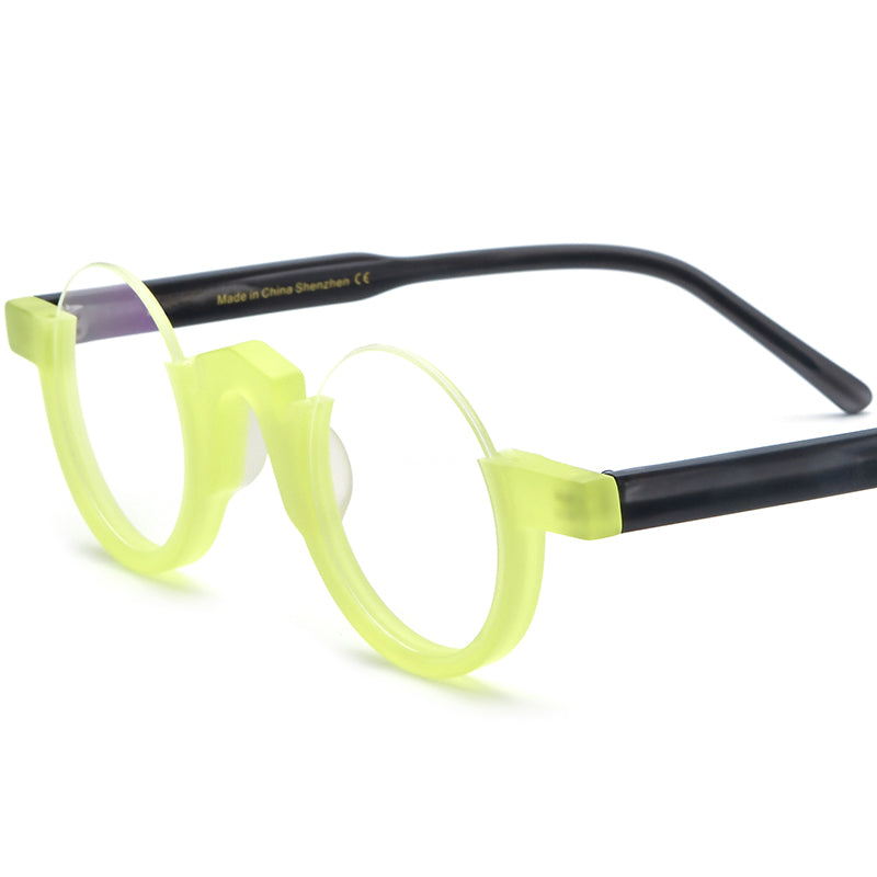 Colour-Block Semi-Rimless Round Acetate Optical Glasses Frame - Yellow - MCROONS