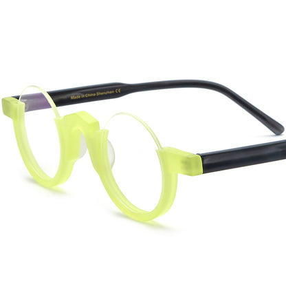 Colour-Block Semi-Rimless Round Acetate Optical Glasses Frame - Yellow - MCROONS