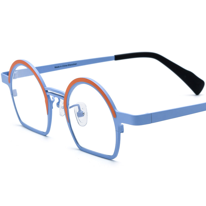 Colourful Titanium Half-Rim Round Optical Glasses - Orange Blue - MCROONS