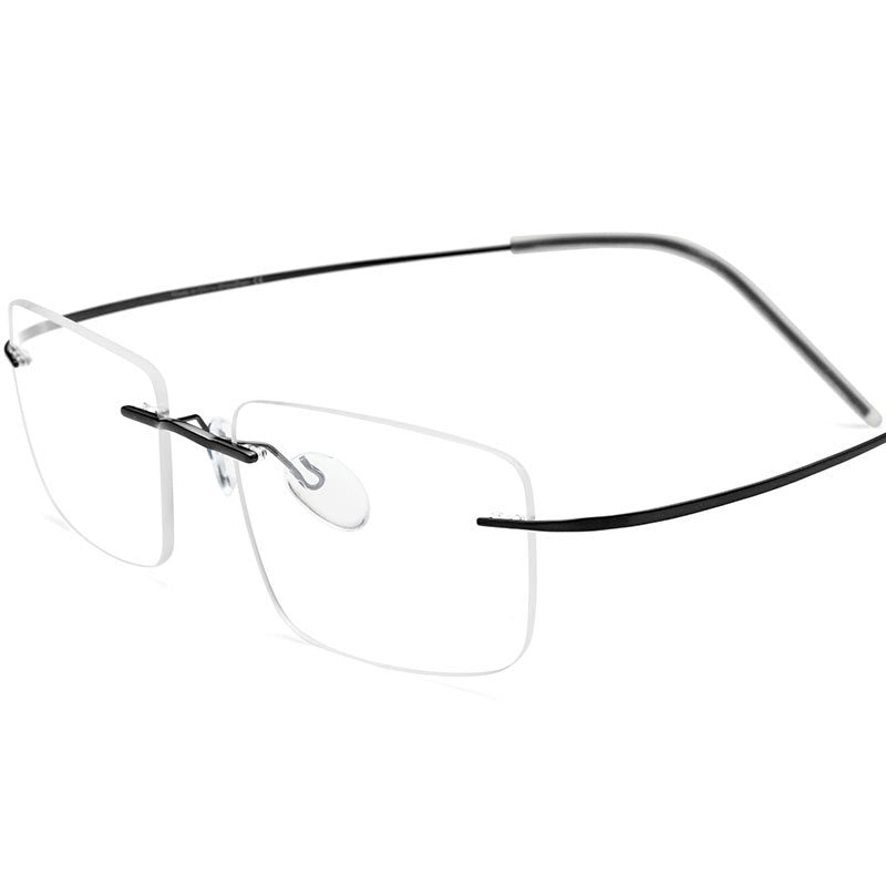 Rimless Titanium Square Optical Glasses Frame - Black - MCROONS
