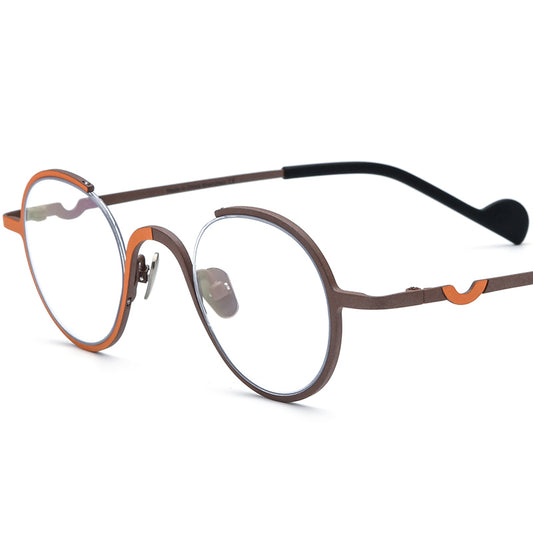 Titanium Round Optical Glasses Frame Retro Colourful - MCROONS - Matte Orange Brown