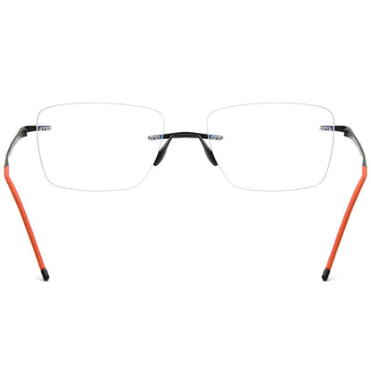 Rimless Titanium Square Optical Frame Two-Tone - Black - MCROONS - Back View