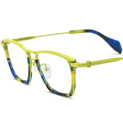 Acetate Titanium Square Optical Glasses Frame Vintage - MCROONS - Yellow