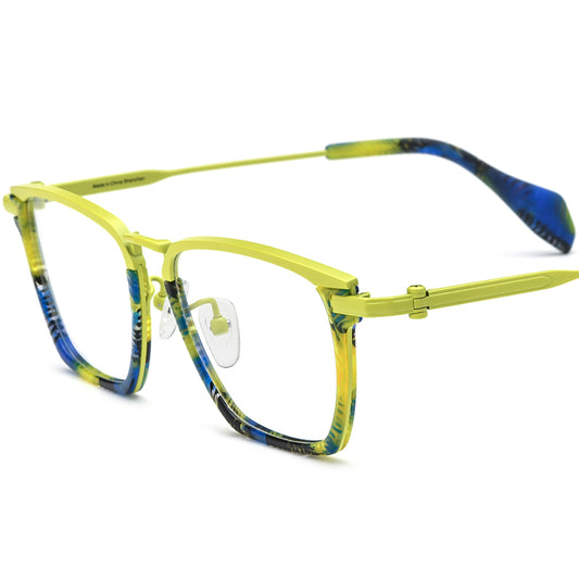 Acetate Titanium Square Optical Glasses Frame Vintage - MCROONS - Yellow