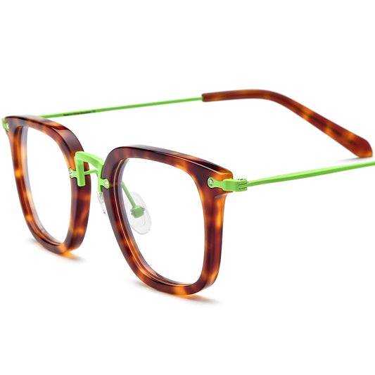 Retro Acetate Titanium Square Glasses - Leopard - MCROONS