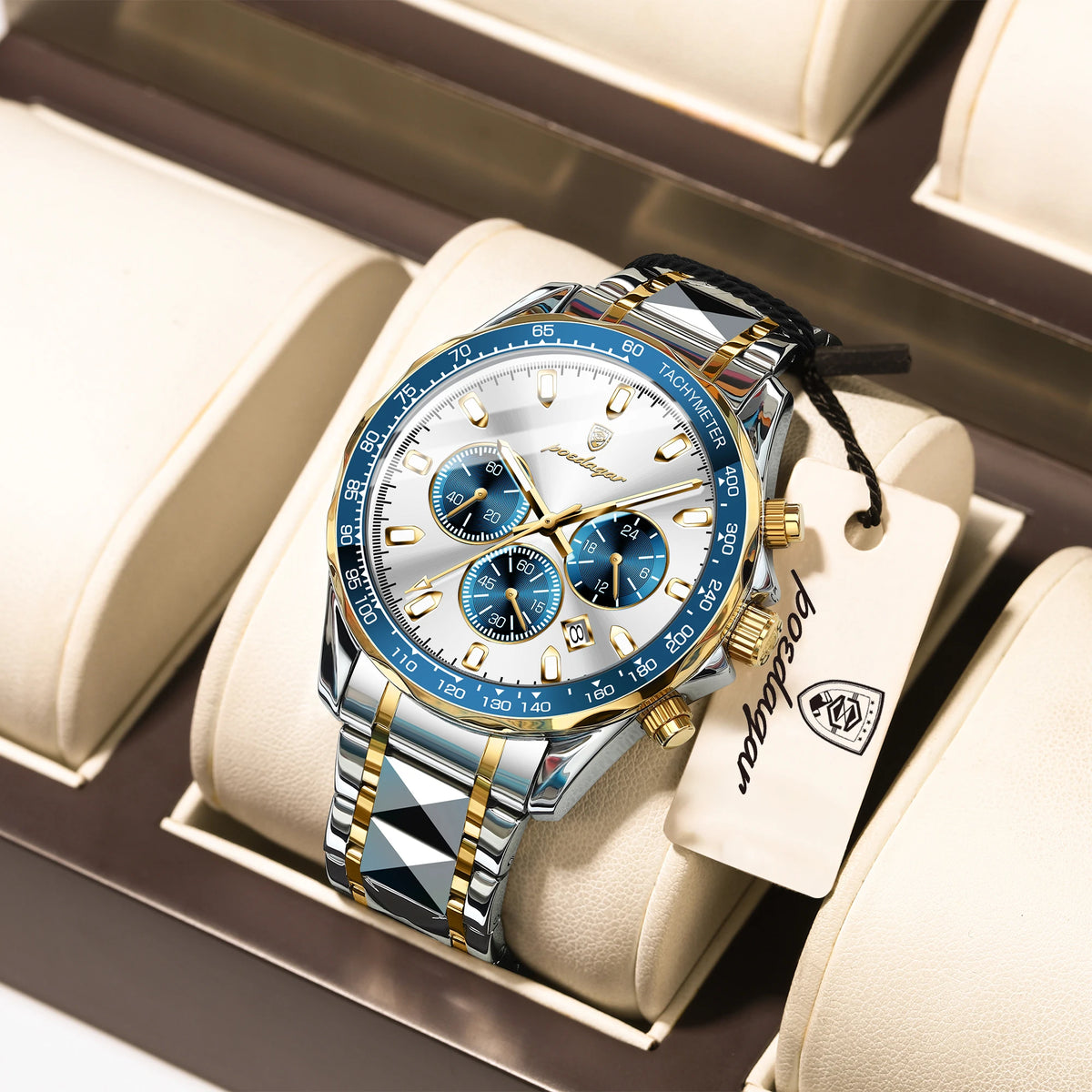 Poedagar 815 Men's Luxury Chronograph Quartz Watch – Stainless Steel Band, Waterproof, Luminous, Date