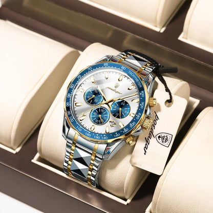 Poedagar 815 Men's Luxury Chronograph Quartz Watch – Stainless Steel Band, Waterproof, Luminous, Date