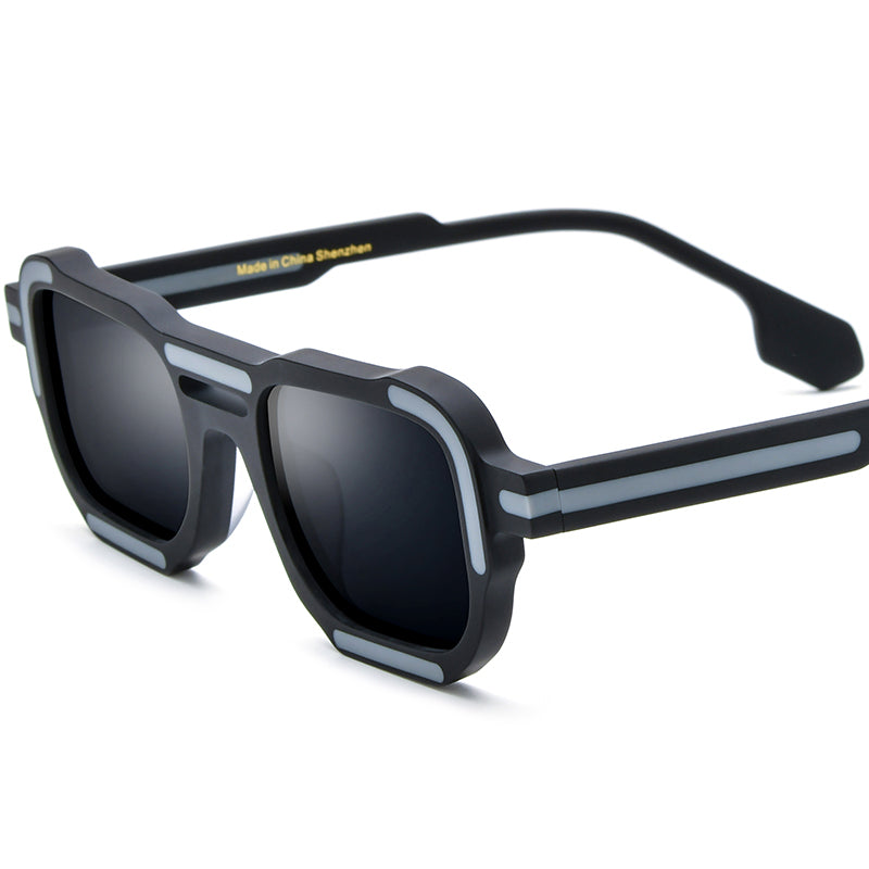 Vintage Square Matte Acetate Polarized Sunglasses - Matte Black Gray Gray Lens - MCROONS