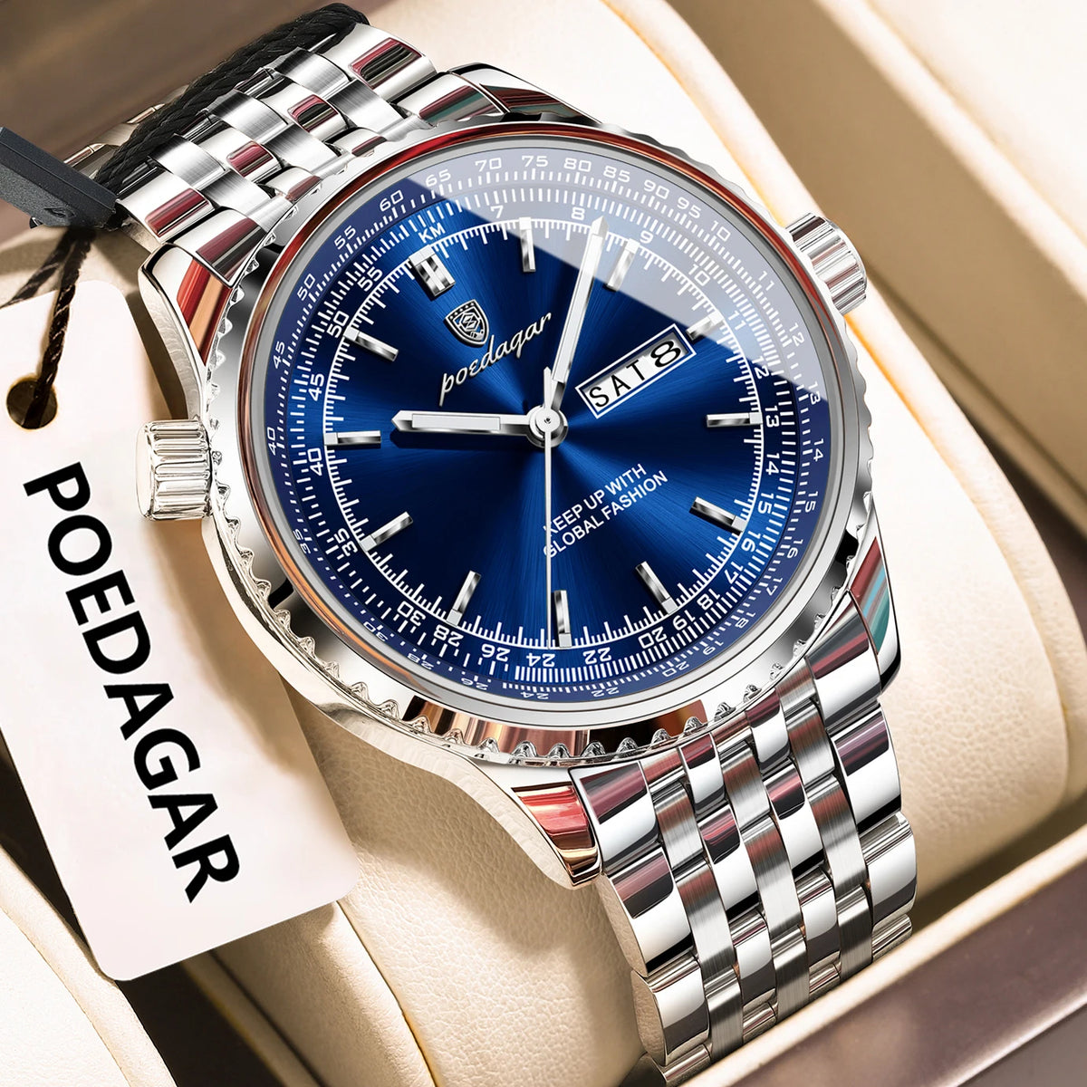 Poedagar 673 Men's Luxury Quartz Watch – Stainless Steel Band, Waterproof, Luminous, Date