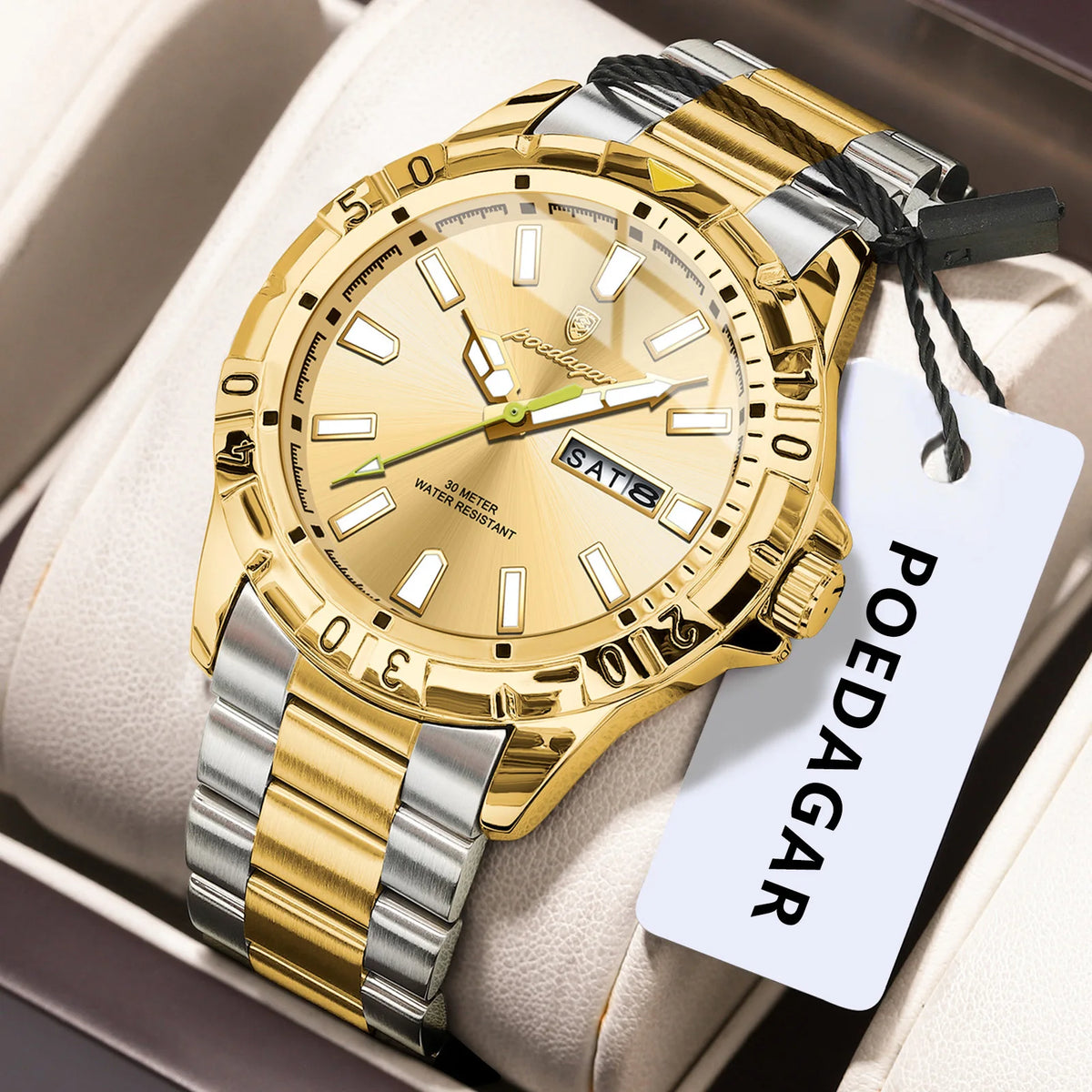 Poedagar 959 Men's Luxury Quartz Watch – Stainless Steel Band, Waterproof, Luminous, Date