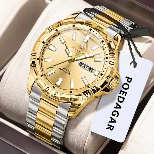 Poedagar 959 Men's Luxury Quartz Watch – Stainless Steel Band, Waterproof, Luminous, Date