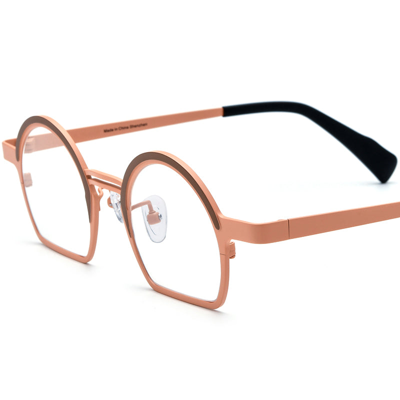 Colourful Titanium Half-Rim Round Optical Glasses - Brown Yellow - MCROONS