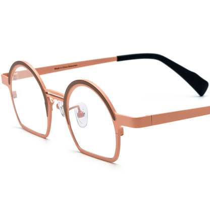 Colourful Titanium Half-Rim Round Optical Glasses - Brown Yellow - MCROONS