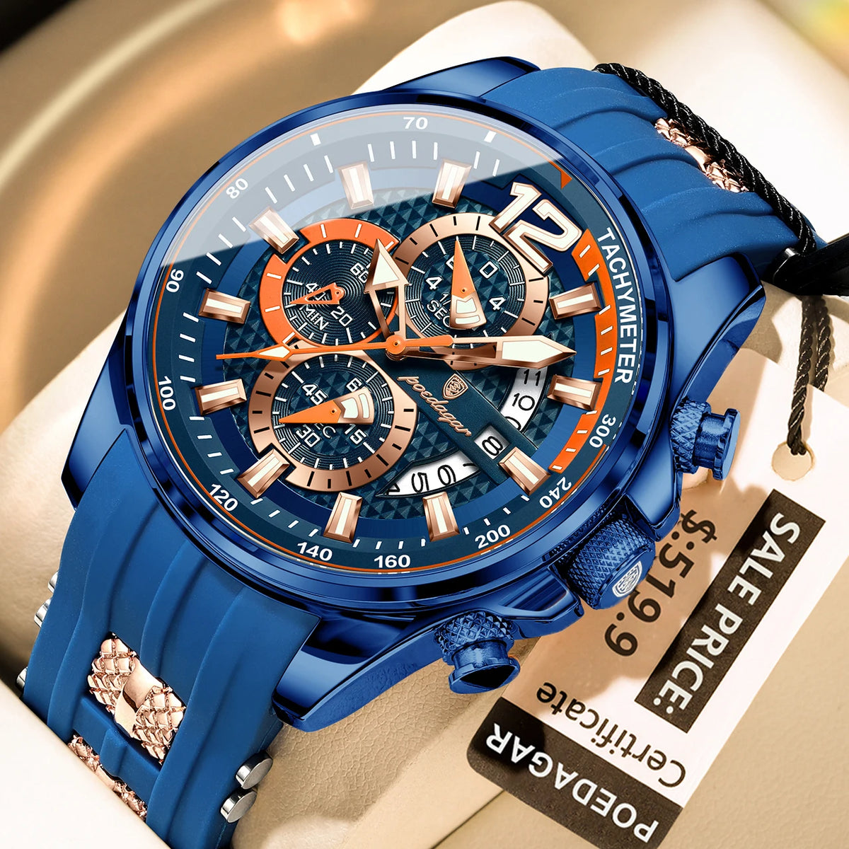 Poedagar 898 Men's Luxury Chronograph Quartz Watch – Silicone Strap, Waterproof, Luminous, Date