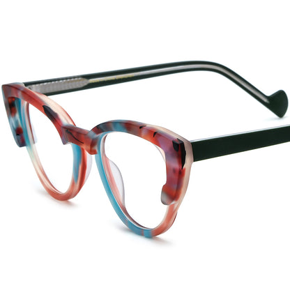 Multicolour Print Acetate Cat Eye Optical Glasses Frame - Red Blue - MCROONS