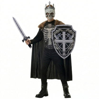 Skeleton Knight boys Halloween costume featuring a cloak, mask, and sword by MCROONS, with a detailed skeleton armor design.