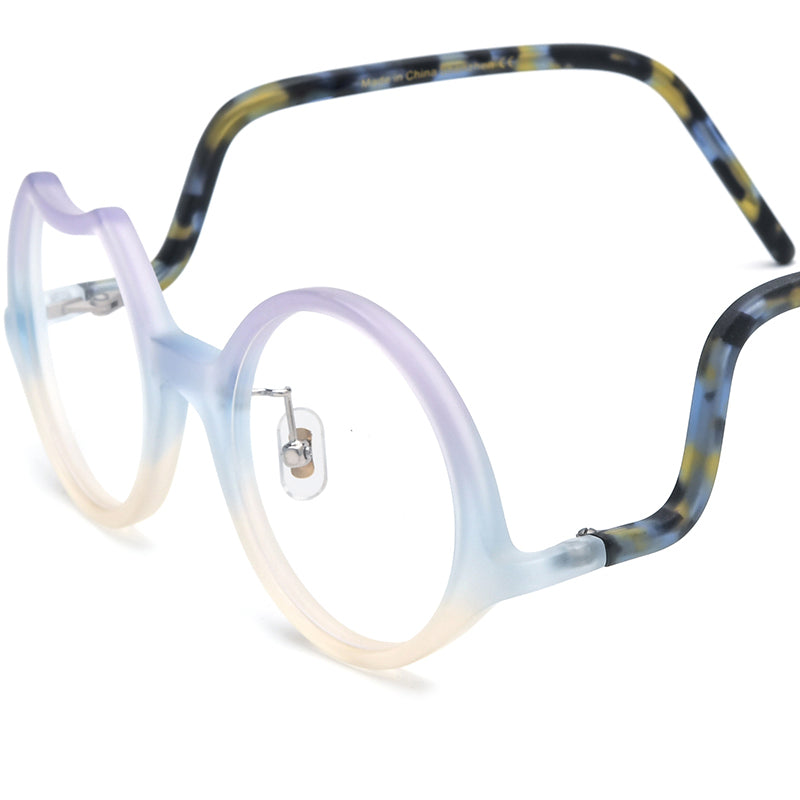 Retro Irregular Round Matte Acetate Optical Glasses Frame - Matte Light Blue - MCROONS