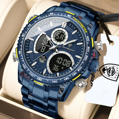 Poedagar E127 Men's Luxury Chronograph Quartz Watch – Stainless Steel Band, Waterproof, Luminous, Date